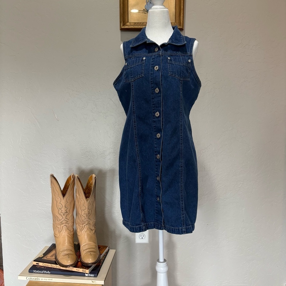 Vintage Denim Button Front  J.L. Sport NY Sleeveless Dress 100% Cotton  Size 8 - Picture 11 of 16